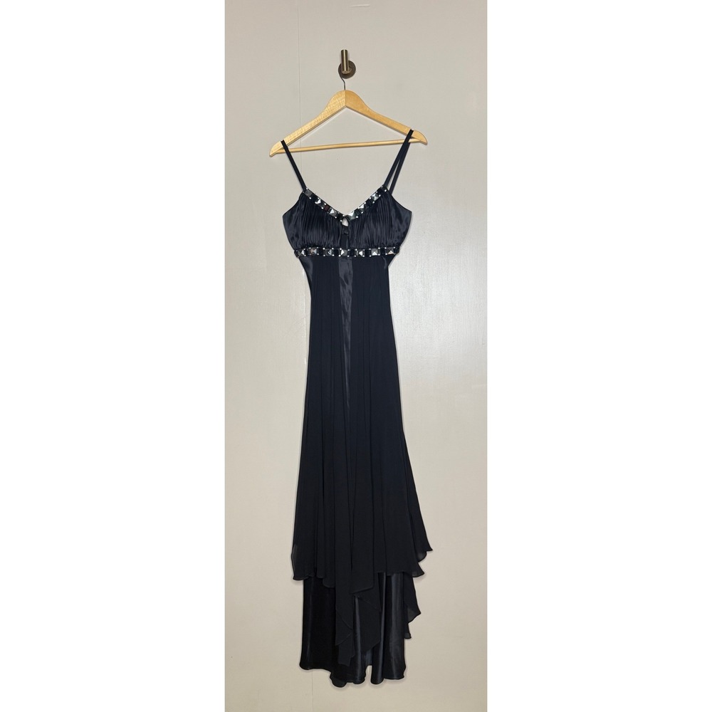 Y2K Marc Bouwer Glamit 100% Silk Black Crystal Beaded Formal Gown Size 6